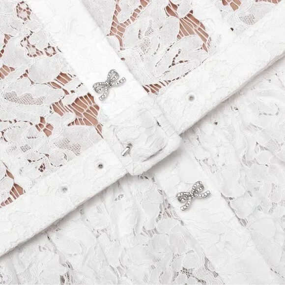 NWOT Self-Portrait WHITE LACE PEPLUM MIDI DRESS, size US4 - Picture 5 of 16